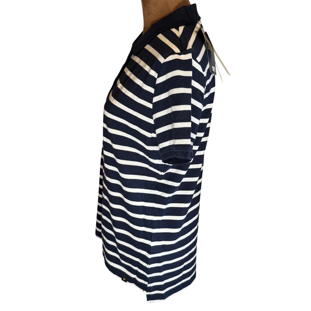 Piombo Navy White Striped Polo Shirt Women's Large Cotton Short Sleeve NWT Top - Picture 2 of 9